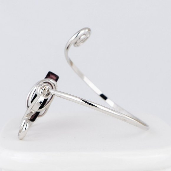 Scroll Wrap Around Bracelet Arm Cuff Purple Art Glass Square Silver Tone Wire - Picture 2 of 4